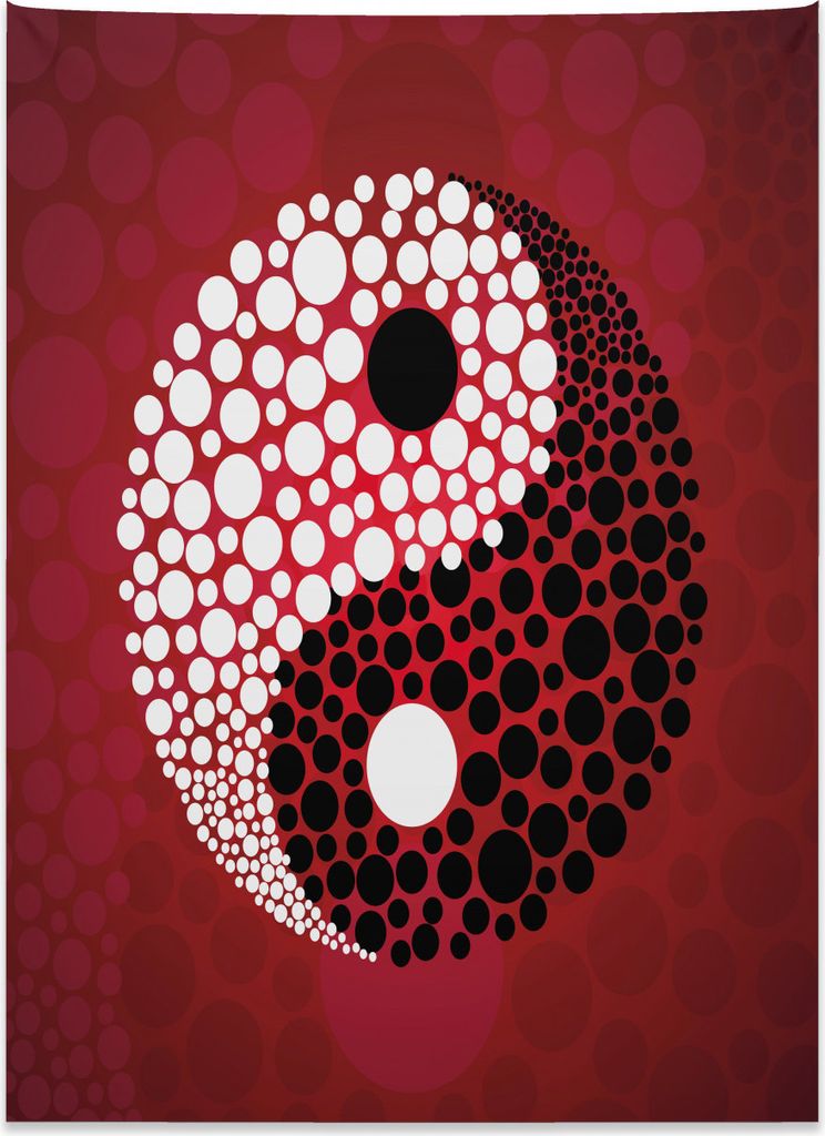 Abakuhaus Ying Yang Wandteppich, Abstraktes Kosmos-Zeichen aus Weiches Mikrofaser Stoff Kein Verblassen Klare Farben Waschbar, 110 x 150 cm, Rot