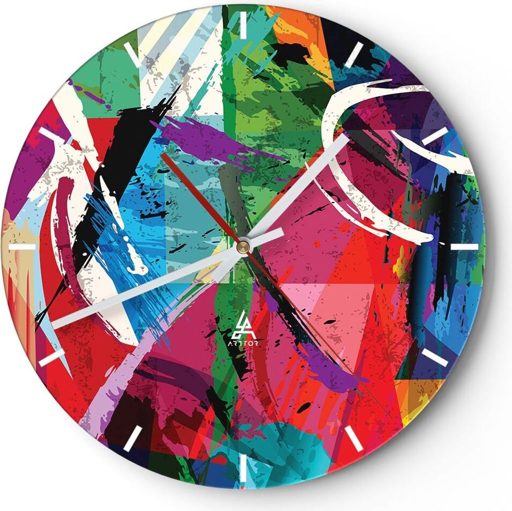 Wanduhr - Rund - Glasuhr - Abstraktion modern - 40x40cm - Schleichendes Uhrwerk - Lautlos - zum Aufhängen bereit - Dekoration Modern - Wanddekorat...