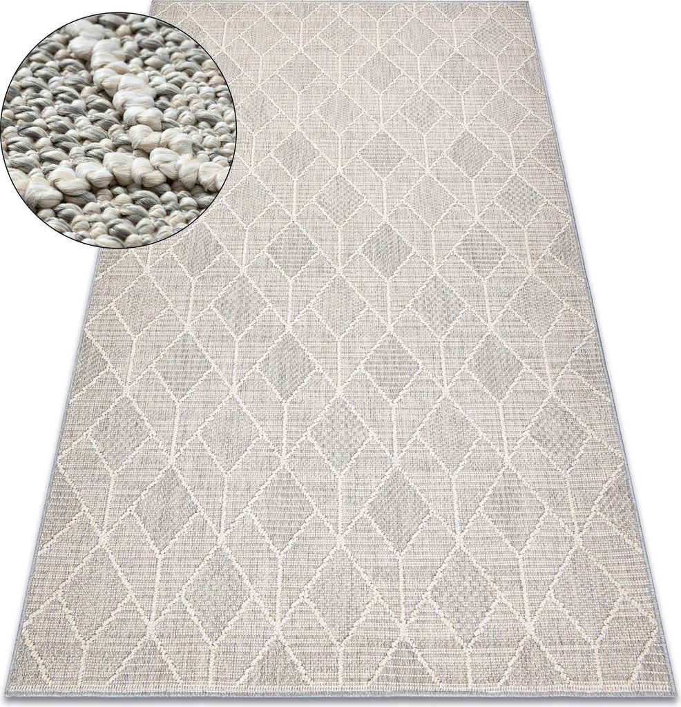 Teppich JERSEY 19231 grau - Geometrisch, Struktur, Schleife BOHO beige 240x330 cm