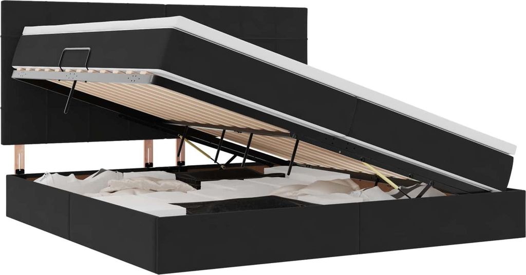 vidaXL Bett mit Stauraum und LED mit LED Schwarz 200 x 200 cm Samt