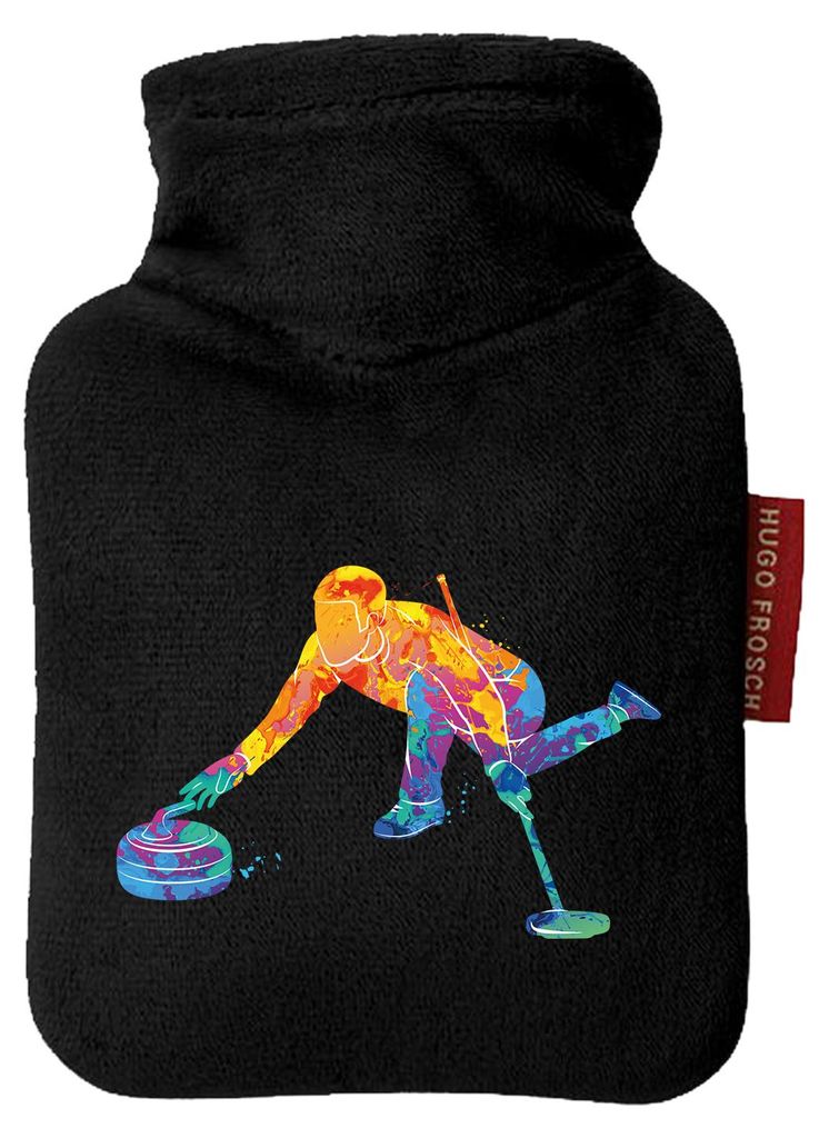 Huuraa Mini-Wärmflasche Curling bunte Silhouette 0,2 Liter Black Mini Veloursbezug Taschenwärmer Geschenkidee