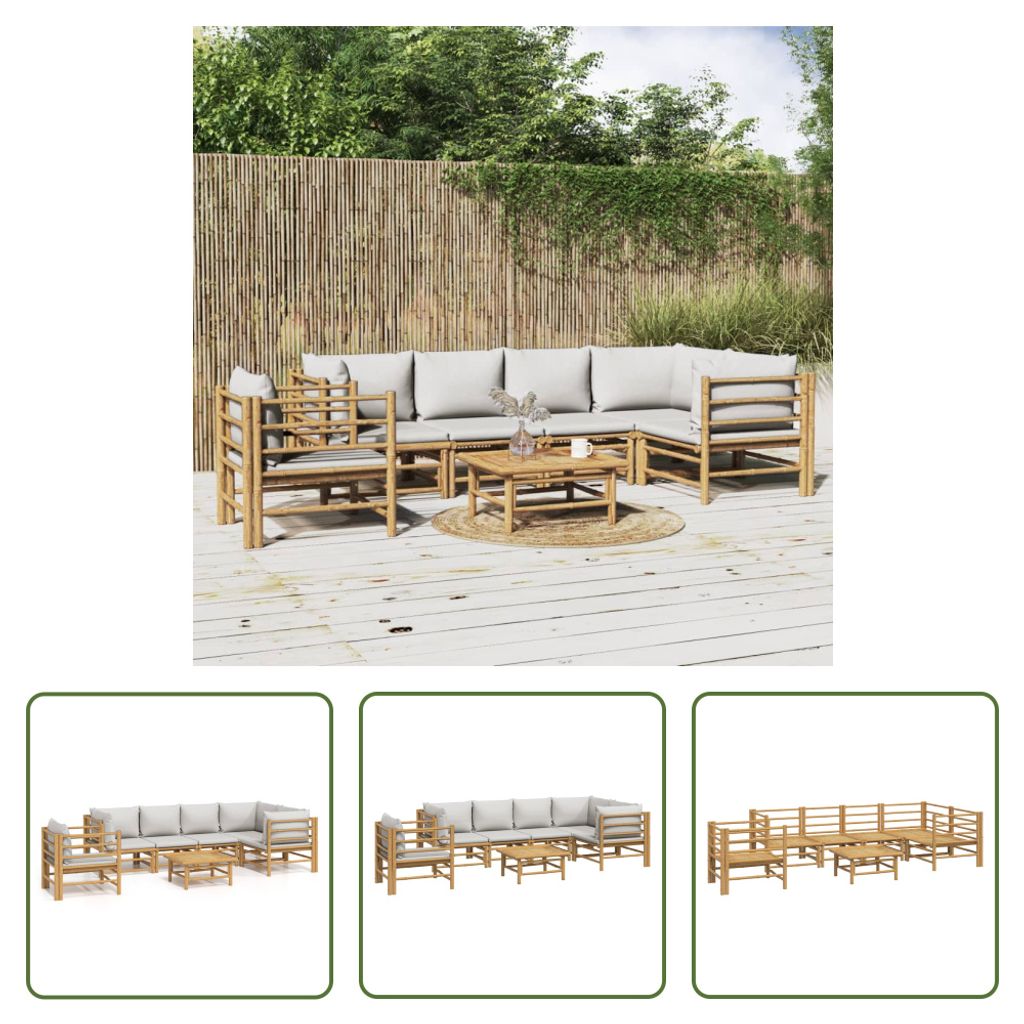 The Living Store 7-tlg. Garten-Lounge-Set mit Hellgrauen Kissen Bambus