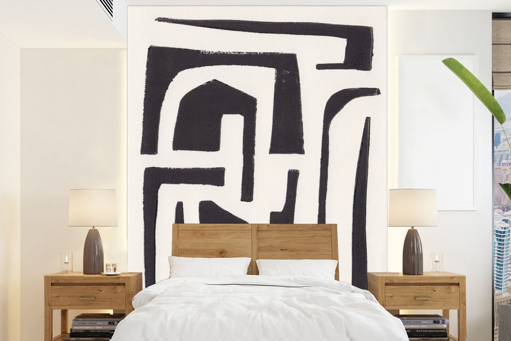 MuchoWow Fototapete für Wohnzimmer oder Schlafzimmer Wandtapete Vinyl Motivtapete Formen - Abstrakt - Pastell - Schwarz - 160x220 cm - Bildschir...