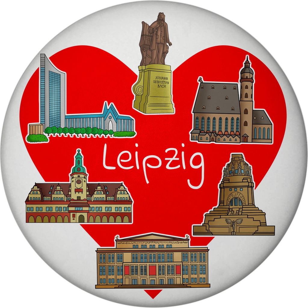 Leipziger Wahrzeichen Comic Souvenir Magnet mit Herz Produktbild 
