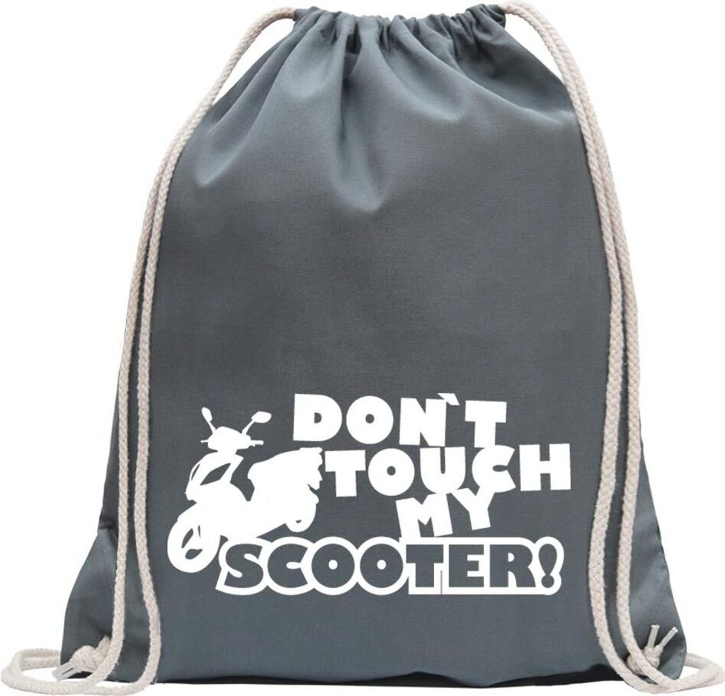 Kiwistar - Turnbeutel - stahlgrau - Dont touch Scooter Design 3 - Fun Rucksack Sport Beutel Gymsack Baumwolle mit Ziehgurt
