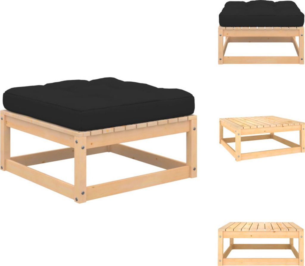 vidaXL Garten-Fußhocker mit Kissen Massivholz Kiefer - Gartensofaelemente