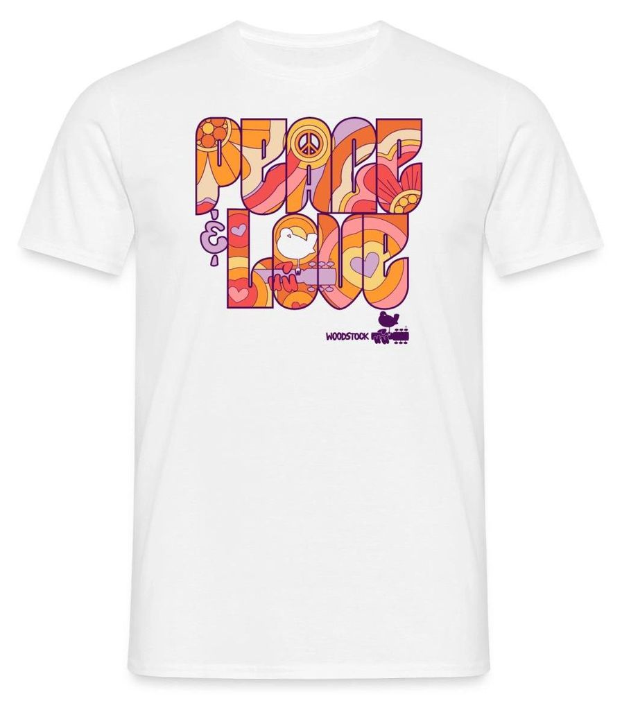 Spreadshirt Woodstock Peace Love Hippie Design Männer T-Shirt, XL, Weiß