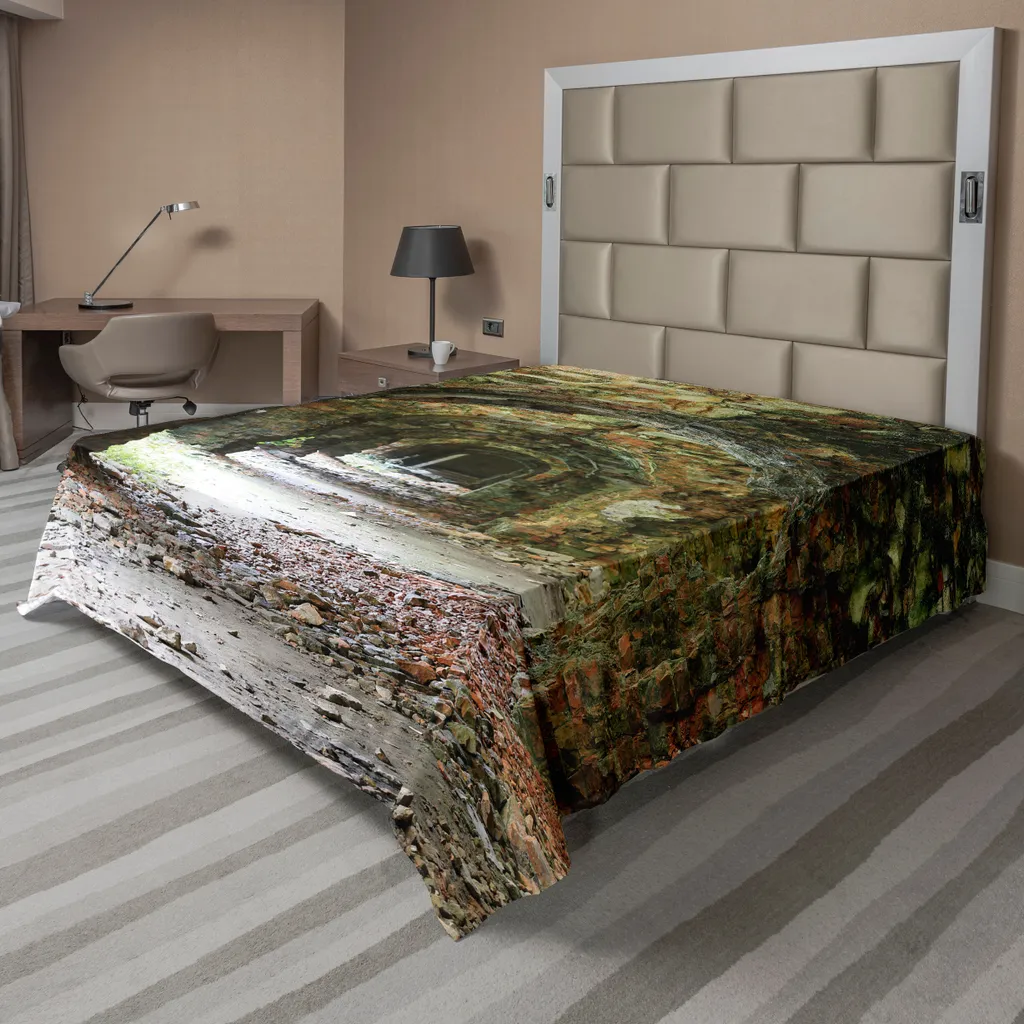 ABAKUHAUS Lenzuolo rustico, stampa vintage con motivo medievale raffigurante un tunnel in mattoni con soffitto a volta, design ispirato al patrimonio architettonico, lenzuolo morbido e confortevole per un letto decorativo, 1 pezzo, 275 cm x 260 cm, grigio rosso