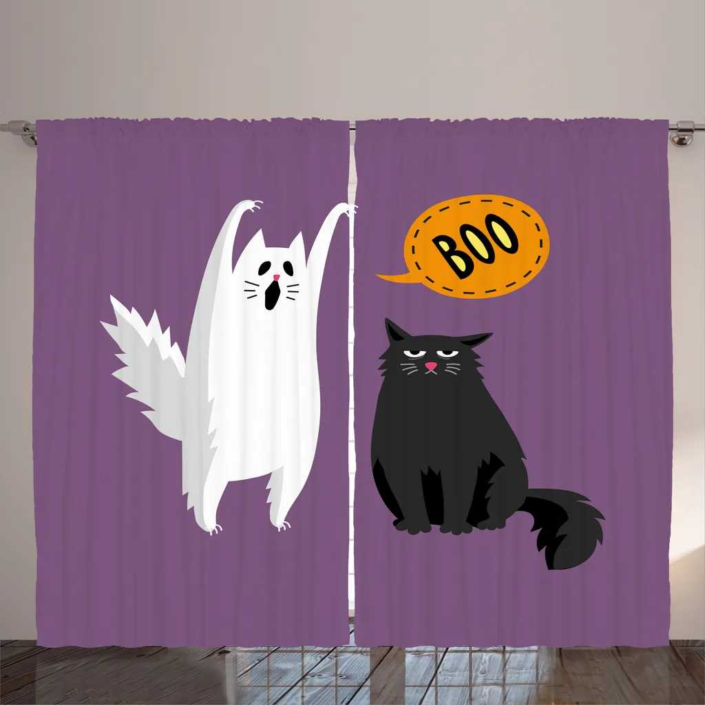 Décoration de fenêtre Halloween : Rideau Chat Fantôme 280 x 225 cm