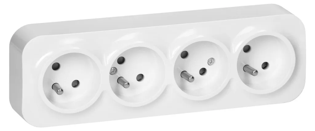 Prise Quadruple Todo Idéale pour Coin Bureau et Cuisine - 2P+Z Blanc