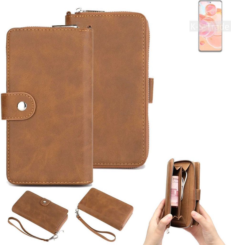 K-S-Trade Handyhülle Schutzhülle kompatibel mit ZTE Blade V40 Pro & Portemonnee Tasche Handytasche Case Etui Geldbörse Wallet braun (1x)
