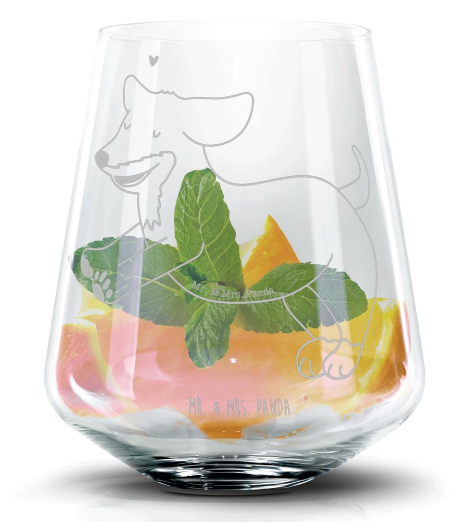Mr. & Mrs. Panda Whiskyglas Hund Dackel - Transparent - Geschenk, Sprüche, Herz, Dachshund, Cocktail Glas, Cocktailglas, Tumbler, Braun, Gin, Trin...