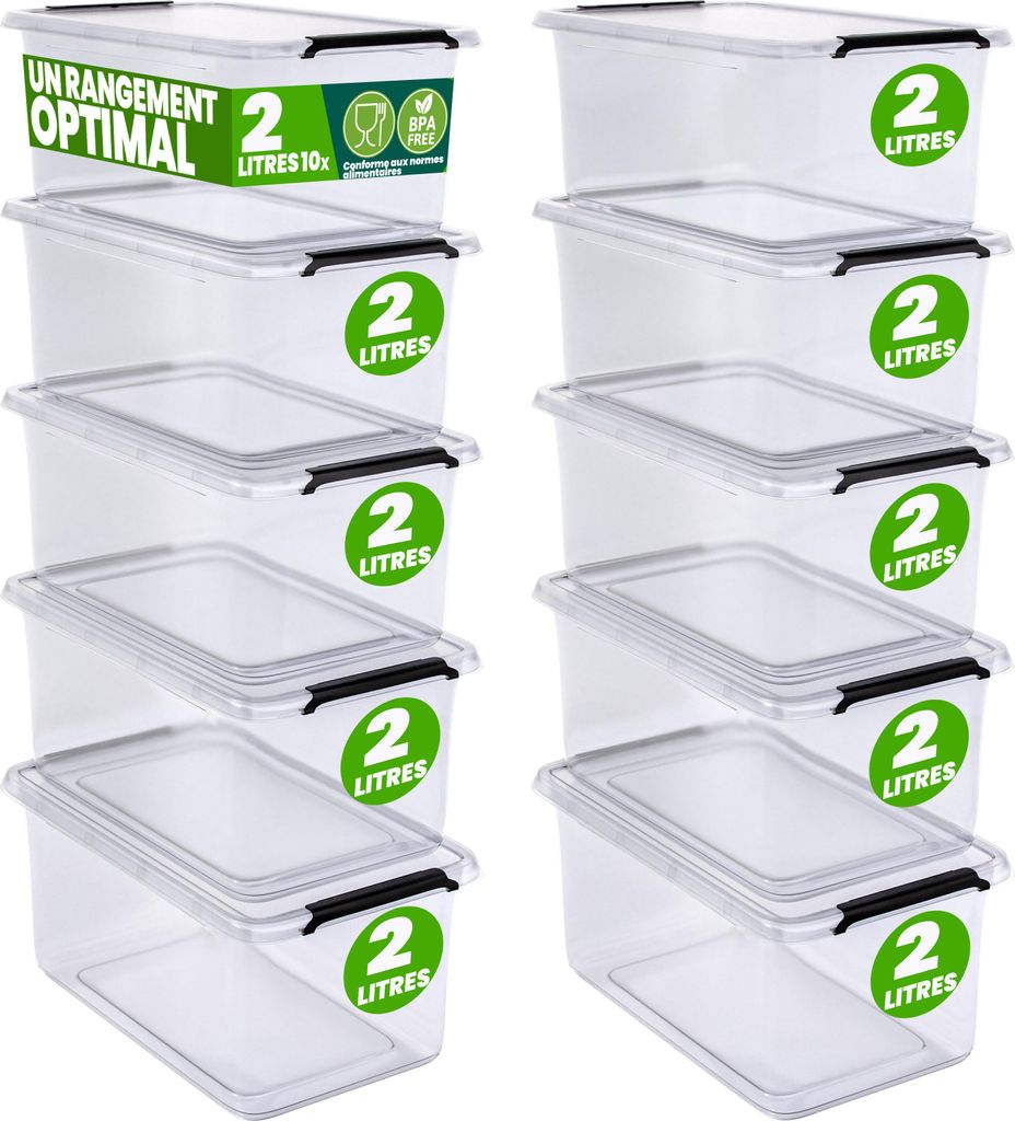 DEUBA® 10x Boîte de rangement 2L plastique transparent Image du produit 