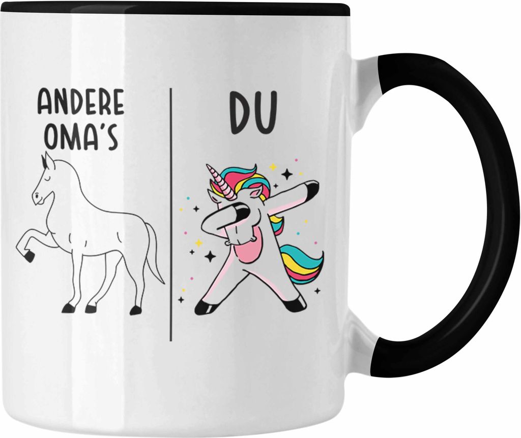 Trendation - Oma Tasse Lustig Geschenk mit Spruch Beste Großmutter Kaffeetasse Einhorn (Schwarz)