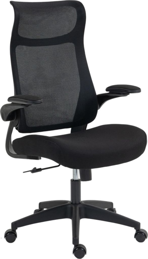 Ergonomischer Bürostuhl mit 3D-Armlehnen, Netzstoffrücken, S-förmige Rückenlehne, Kopfstütze, Kippfunktion, Schwarz