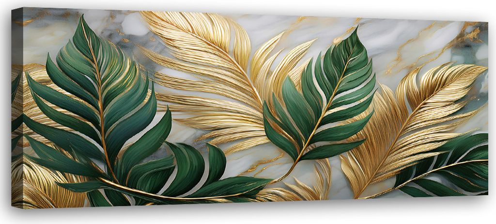 Leinwandbild Blätter Botanik Glamour Marmor Gold 120x40 Feeby Gold bild für die wand bereit zum aufhängen