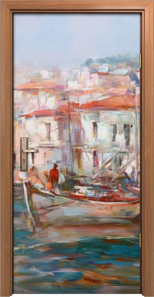 Türposter 90x200 cm Türaufkleber Türtapete Türfolie Klebefolie Boote auf der Insel Harbor Malerei