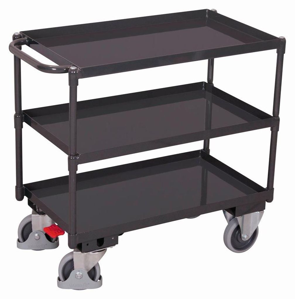 VARIOfit Tischwagen mit Wanne, Schiebegriff und 3 Ladeflächen 995x695mm Anthrazitgrau RAL 7016