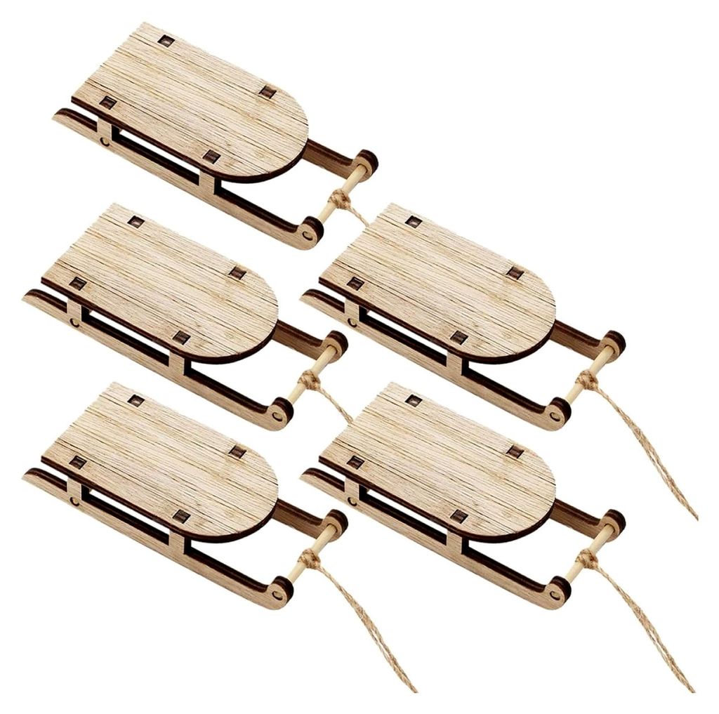 5 Stück Holzschlitten Beige Weihnachtsdeko mit feiner Verarbeitung für festliche Anlässe und Bürodekoration