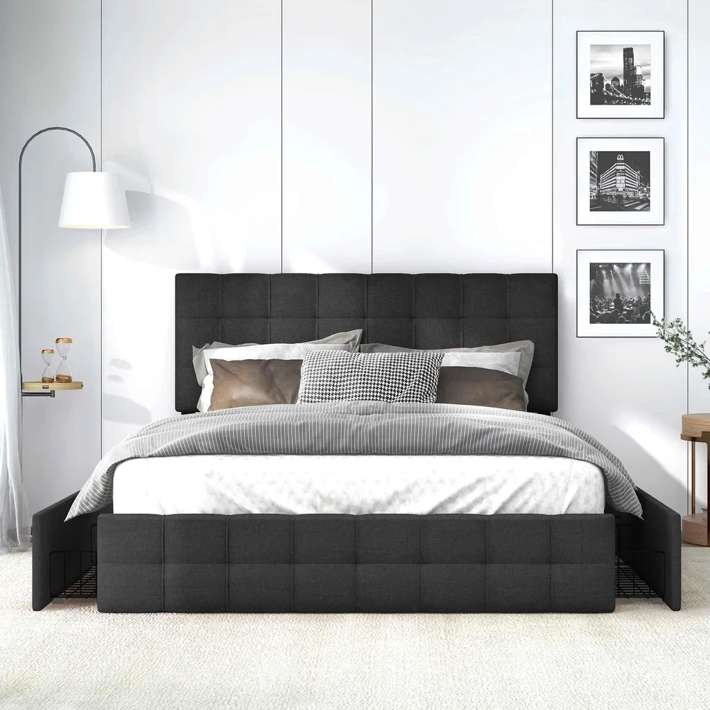 Lit double avec rangement 140x200 cm idéal pour optimiser petit espace