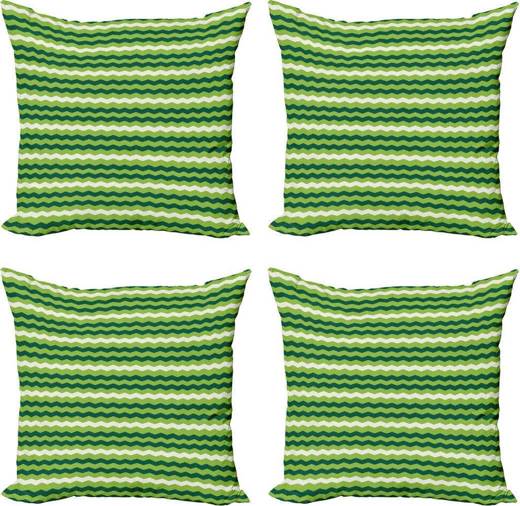 ABAKUHAUS Grün Kissenbezug Set (4 Stück), Gewellte Linien Irish Cultural, Moderner Doppelseitiger Digitaldruck, 40 cm x 40 cm, Lime Green Dark Green