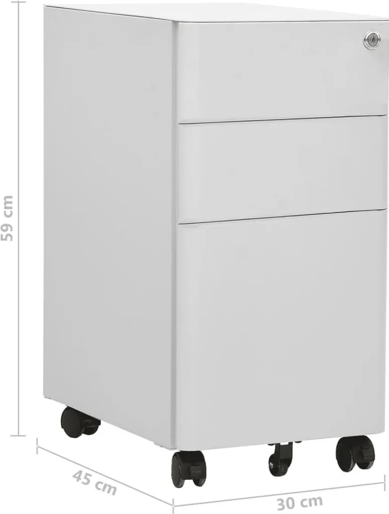 Caisson de bureau mobile gris clair armoire à dossiers 30x45x59 cm acier