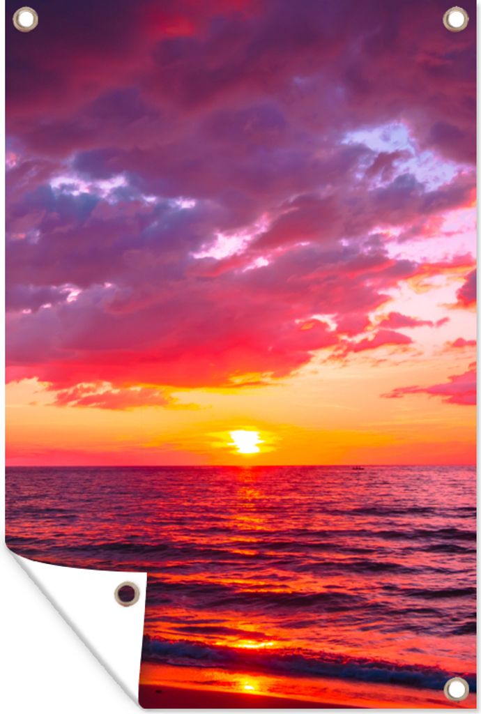 MuchoWow 60x90 cm Outdoor-Poster Gartendeko Sichtschutz Garten Poster für den Garten Sonne - Horizont - Rosa - Palme - Meer