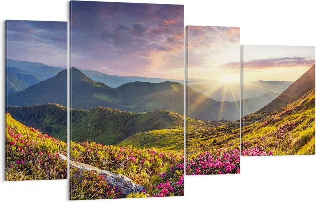 Bild auf Leinwand - Leinwandbild - Gebirge Wiese Landschaft Wald - 120x70cm - Wand Bild - Wanddeko - Leinwanddruck - Bilder - Kunstdruck - Wanddeko...