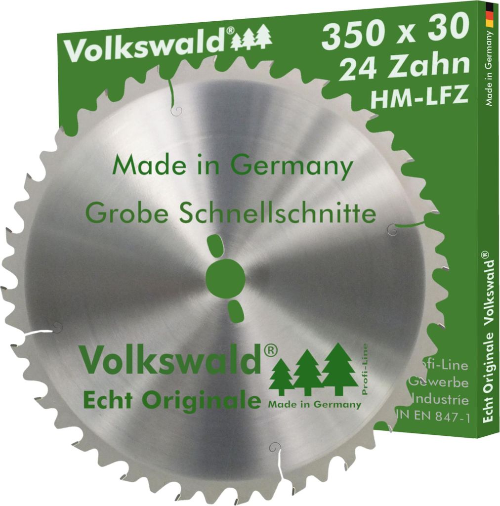 Volkswald HM-Sägeblatt LFZ 350 x 30 mm Z= 24 für Tischkreissägen Wippkreissägen Brennholzsägen für Naturholz Brennholz Massivholz Hartholz