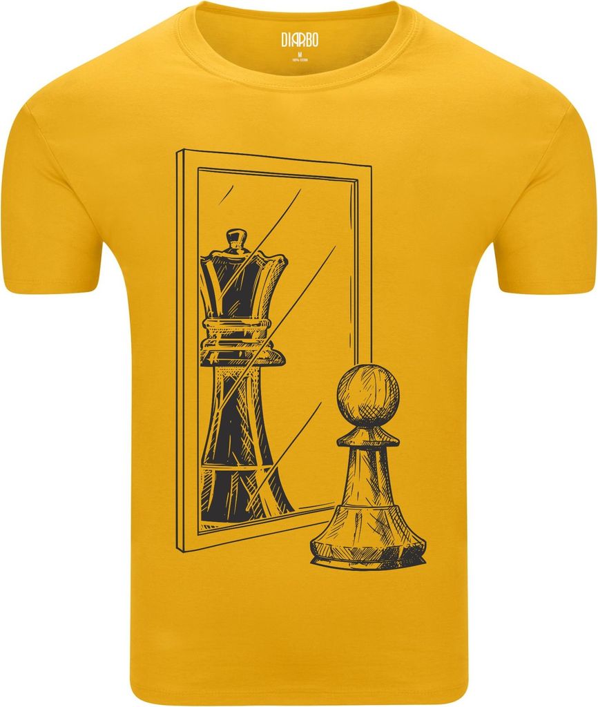 Diarbo Herren T-Shirt mit Schachliebhaber Druck Schachfigur im Spiegel Gelb Gr.XXL