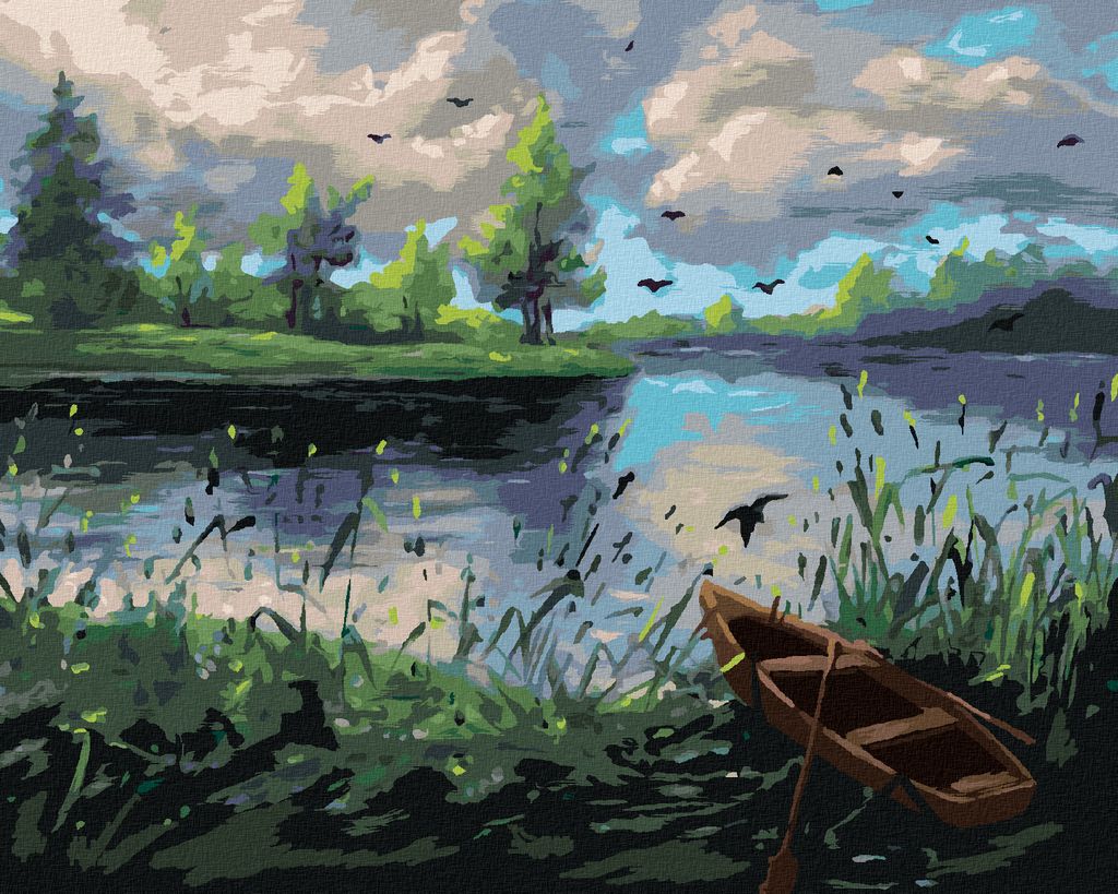Zuty - Malen nach Zahlen - WALDLANDSCHAFT MIT EINEM BOOT, 40x50 cm, mit Keilrahmen (bereits gespannt)