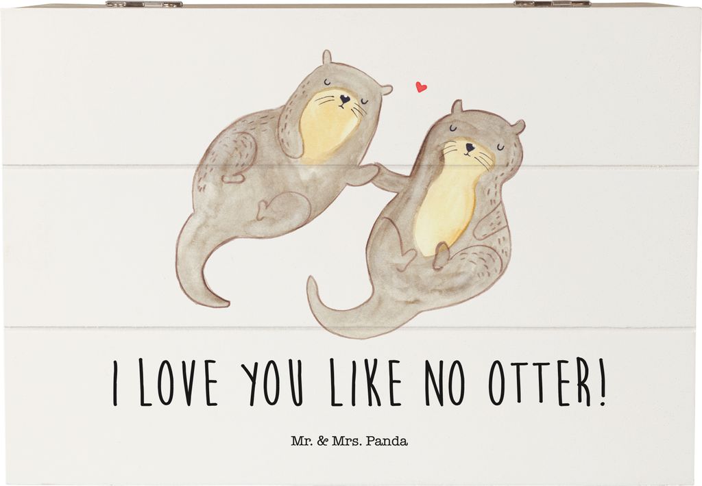 Mr. & Mrs. Panda Truhe Otter Hände halten 22 x 15 cm - Weiß - Geschenk, Verliebt, Paar, Seeotter, Liebe, Schatzkiste, geschenkbox holz, Aufbewahr...