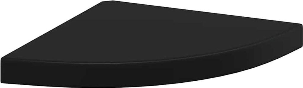 A black corner shelf on a white background.