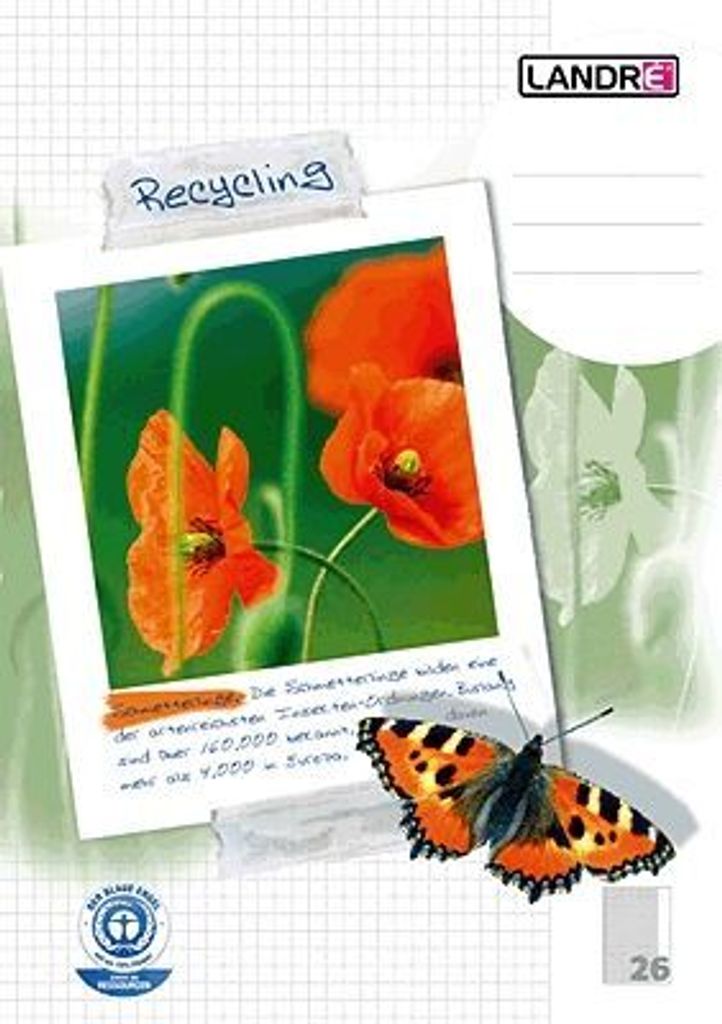 LANDRÉ® Schulheft Recycling Lineatur 26 kariert A4 rechts, Produktbild 