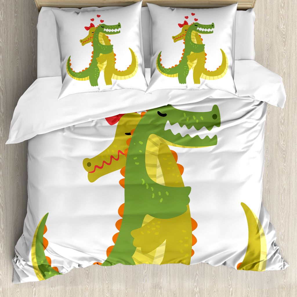 ABAKUHAUS Krokodil Bettbezug Set für Einzelbetten, Romantisches Paar, Milbensicher Allergiker geeignet mit Kissenbezug, 200 cm x 200 cm - 80 x 80 ...