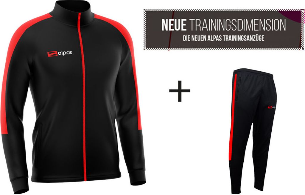 alpas Trainingsanzug Elite Schwarz/Rot Gr. XXL Sportanzug Jogginganzug