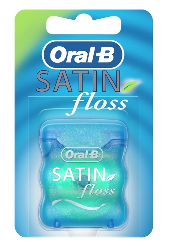 The image shows a package of Oral-B Satin Floss.
