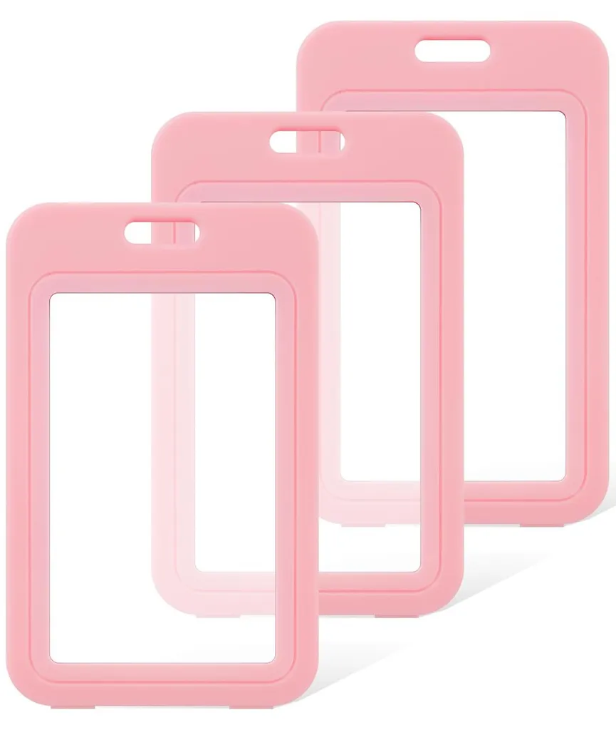 Lot de 3 porte-cartes d'identité roses verticaux avec double fenêtre