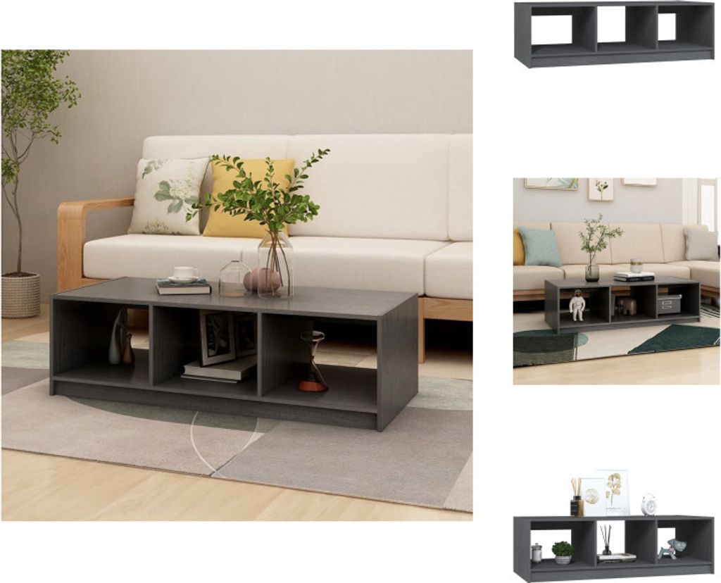 vidaXL Couchtisch Grau 110x50x34 cm Massivholz Kiefer - Couchtische