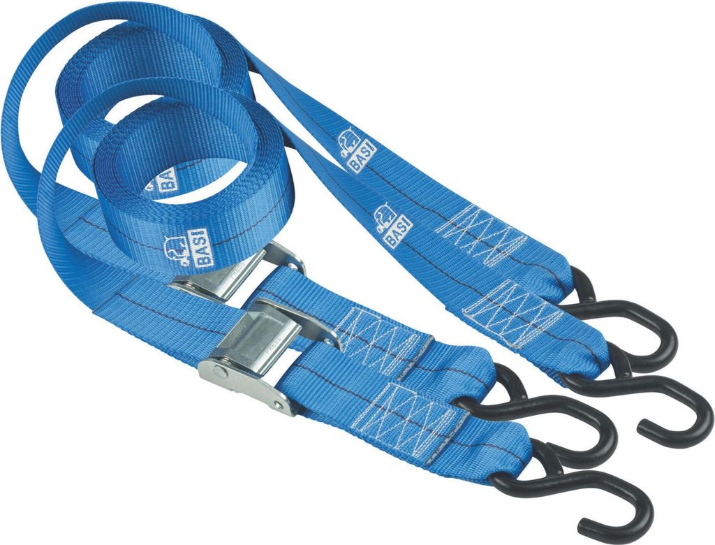 BASI - Spanngurt 2er Set - SG 307 - Blau - mit Klemmschloss und S-Haken - - Zurrkraft 125 kg - 0004-0307