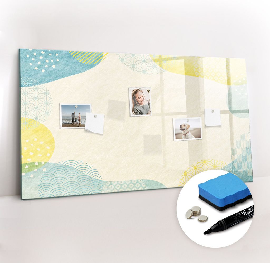 Magnetpinnwand Memoboard - Zubehörsatz - Schwarzer Marker + Schwamm + Magnete - 120 x 60 cm - Rahmen mit Mustern