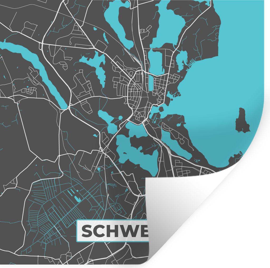 MuchoWow Wandtattoo Wandsticker Wandaufkleber Stadtplan - Schwerin - Deutschland - Karte 30x30 cm Selbstklebend und Repositionierbar - Reposition...