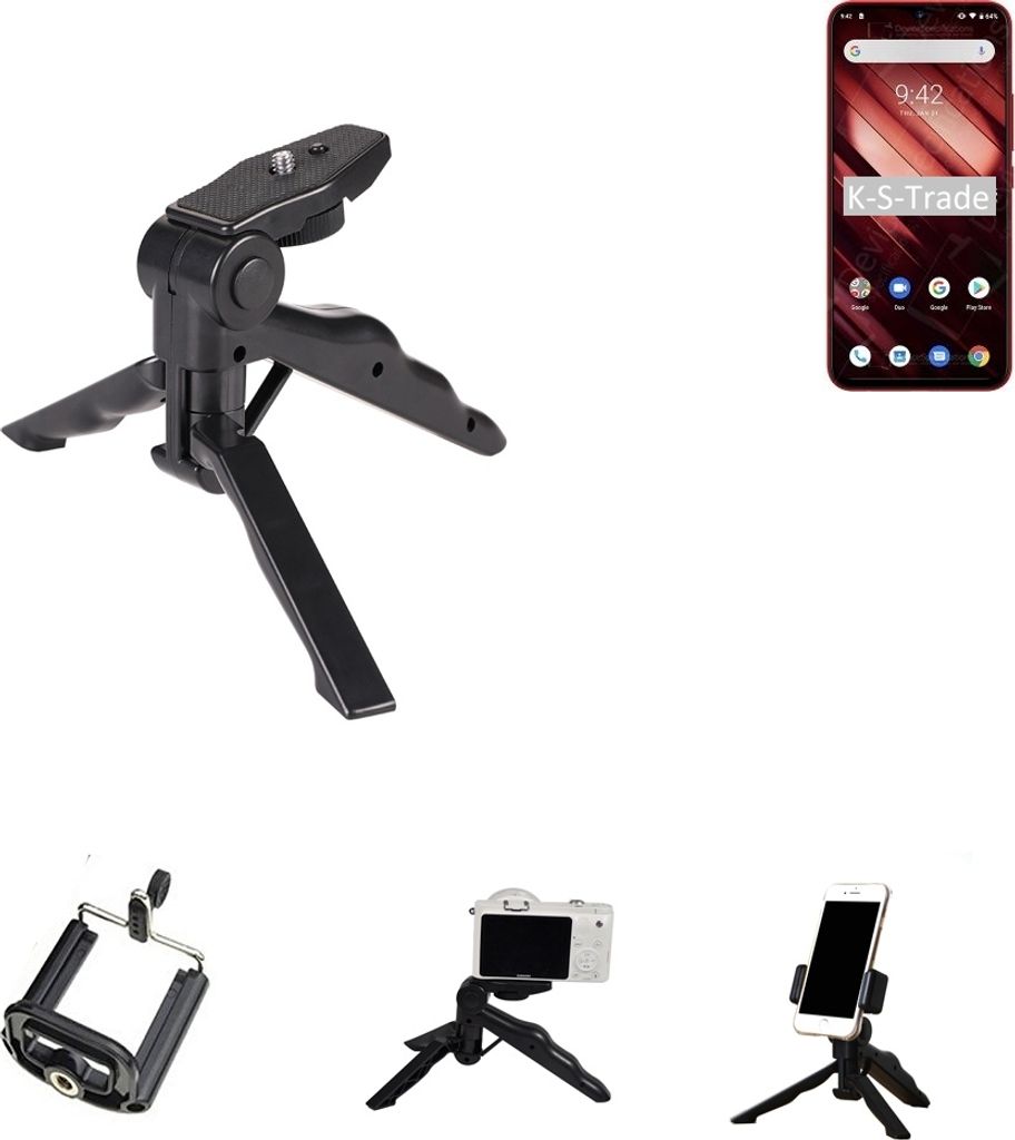 K-S-Trade Stativ Tisch-Ständer Dreibein Handy-Stativ Ständer kompatibel mit UMIDIGI F1 Play Mini-Stativ Smartphone Tripod Handy-Stativ aus Plastik