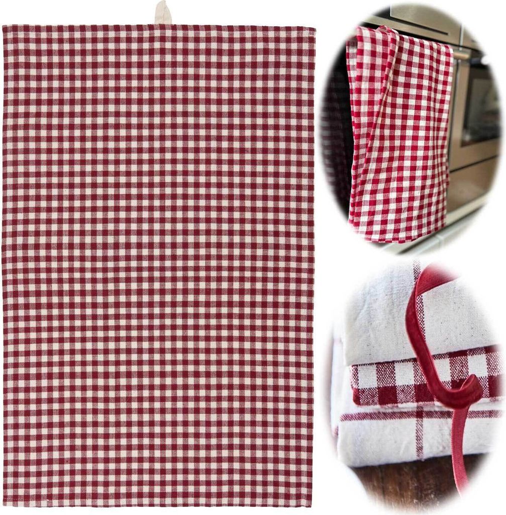 LS-LebenStil Vintage Geschirrtuch 50x70cm Karo Rot Beige 100% Baumwolle Geschirr Handtuch Grubentuch Geschirrhandtücher Küchentuch Spültuch