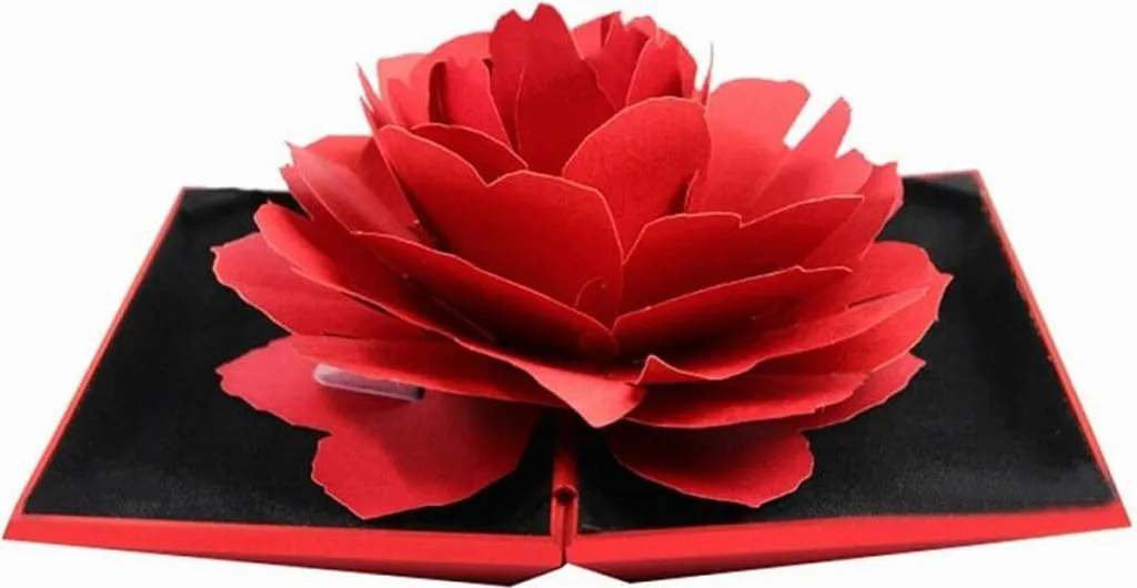 Boîte à bagues rose 3D pliable rouge - Design fin et effet surprise