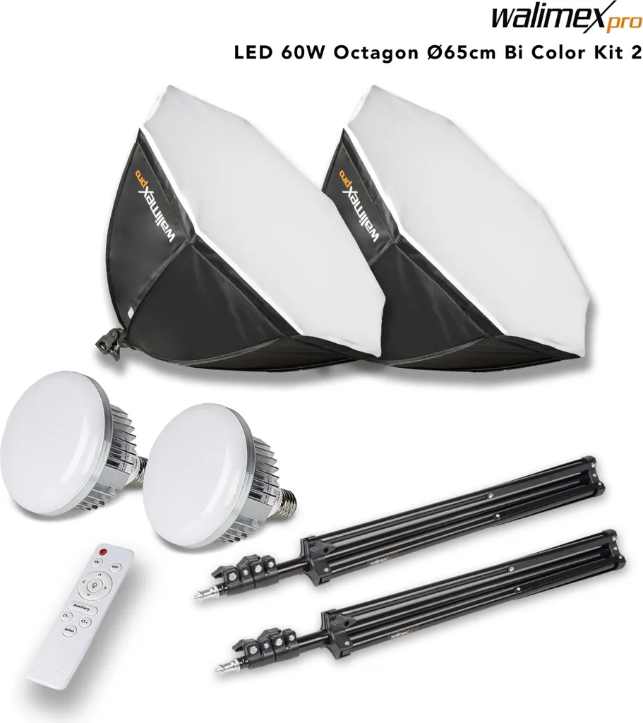 Kit d'Éclairage LED Studio Bi-color 60W avec Softbox Octogonale 65cm - 14