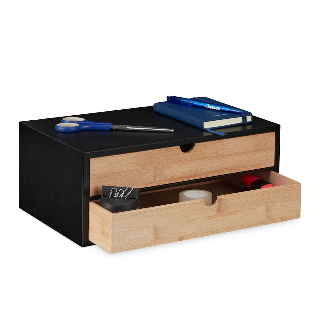 Organiseur de bureau 2 tiroirs en bois de bambou pour rangement efficace
