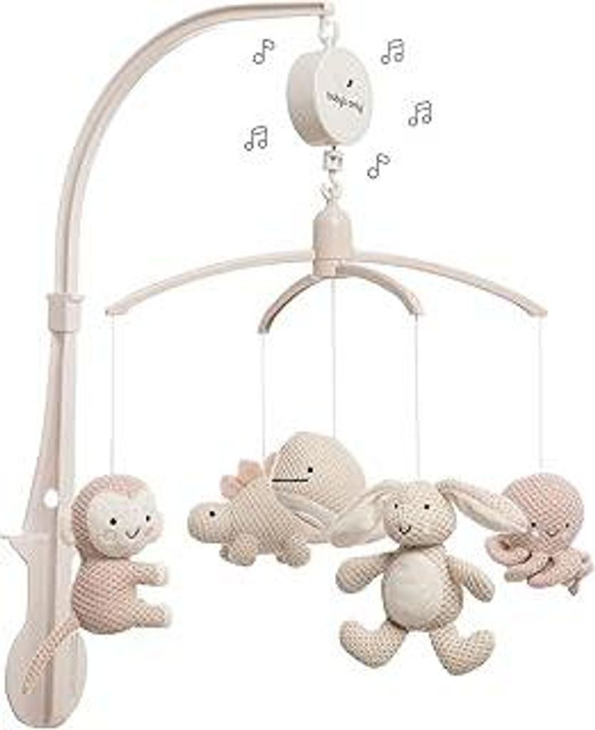 Baby's Only - Musik Mobile Baby Animals - Mit gestrickten Figuren - Baby Spieluhr mit Musik - Einfach anzubringen - Mobile Baby mit Musik - Sanfte ...