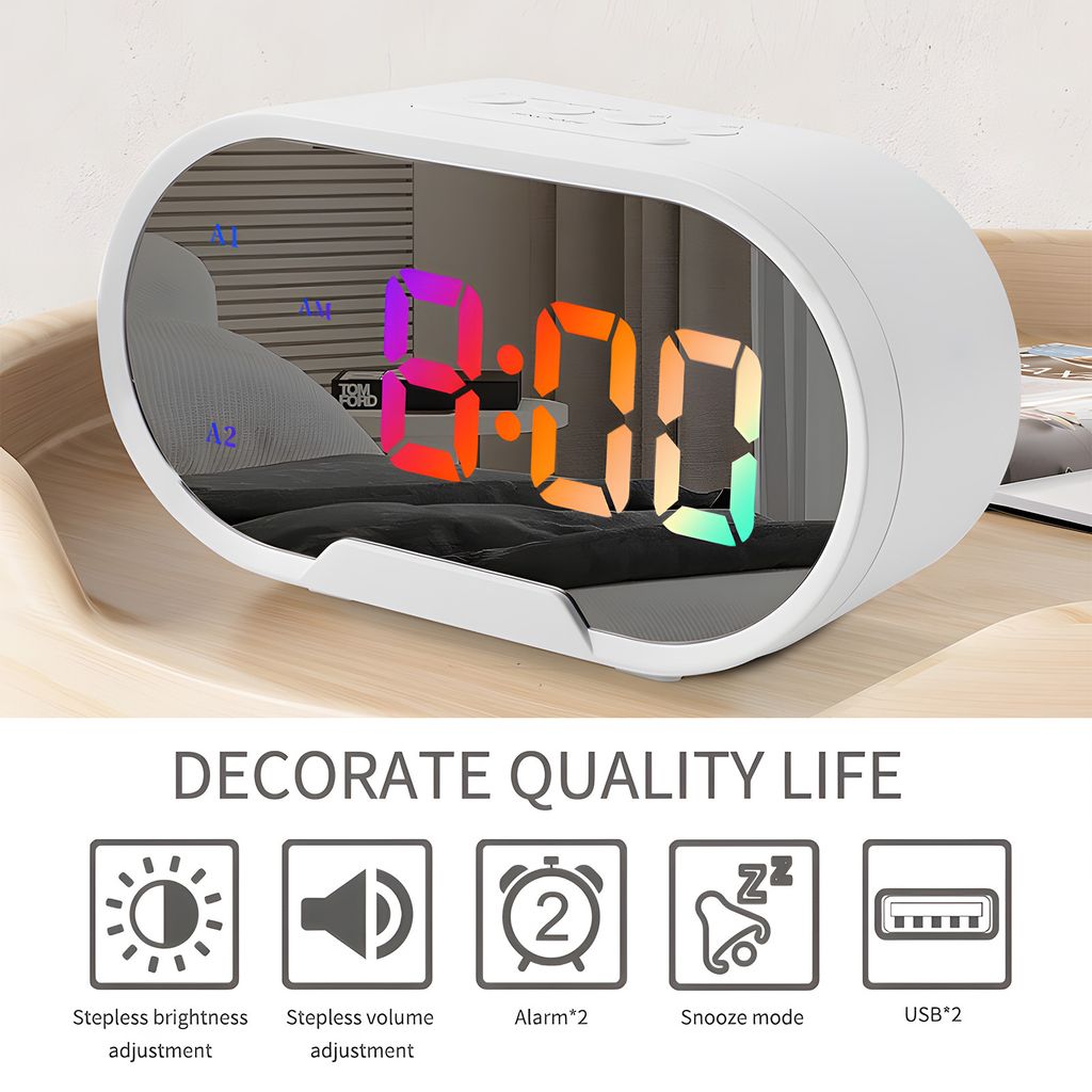 HOUSBAY Digitalwecker Mit Regenbogen-Display & Nachtlicht | 7 Farben, Dimmbar | Dual-Alarm, Batterie-Backup