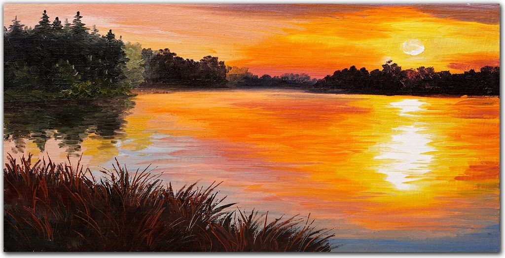 Coloray Bild aus Acryl 140 cm x 70 cm - Gehärtetes Acryl Bild auf Acrylglas Wohnzimmer Küche Dekoration Wanddekoration - Lake Forest Sonnenuntergang